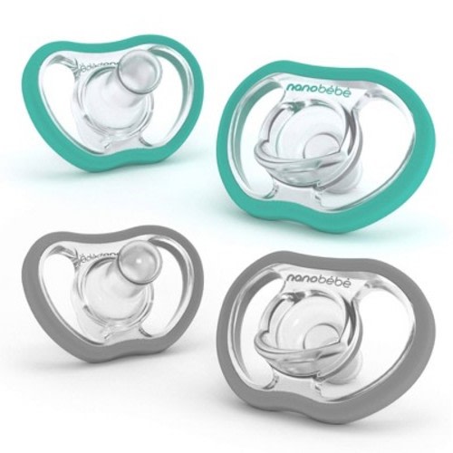 nanobebe Flexy Active Silicone Pacifier 4 Months+ - 4pk, Color: Teal and Cool Gray