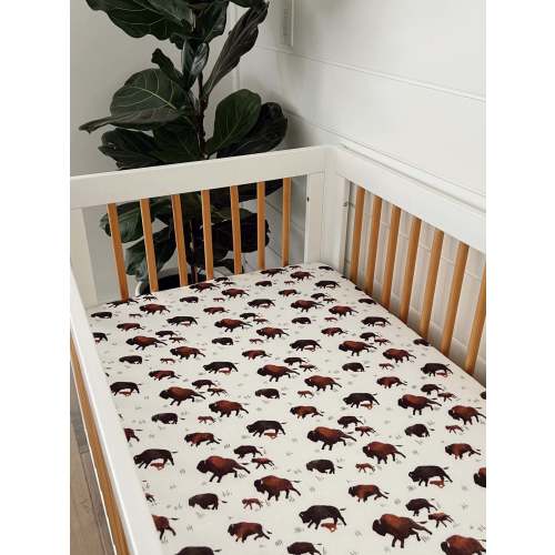 Muslin Crib Sheet, Bison