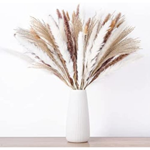 100PCS Natural Dried Pampas Grass Bouquet, Dried Flowers for Boho Home Decor, Wedding, Baby Shower Decorations, Farmhouse Party Table Decor