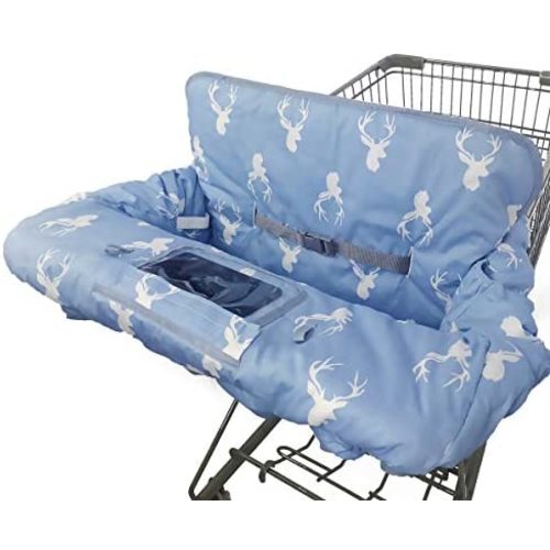 Shopping Cart Cover for Baby boy Girl, Non-Slip Design Cart Covers for Babies, Infant Cotton High Chair Cover, Machine Washable, Toddler Grocery Cover Large (Navy Deer)
