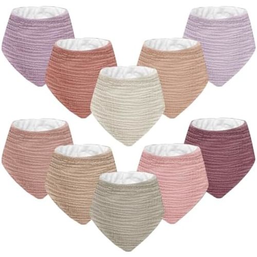 Muslin Baby Bibs for Unisex Boys Girls, 10pack Cotton Drool Bibs, Adjustable Bandana Bibs for Drooling and Teething