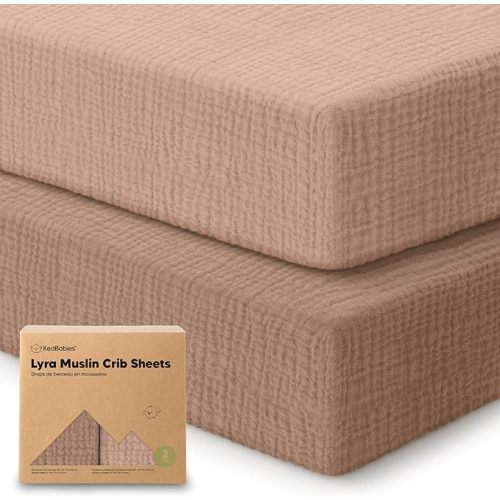 2-Pack Muslin Crib Sheets for Boys, Girls - 100% Organic Cotton Fitted Baby Crib Mattress Sheet