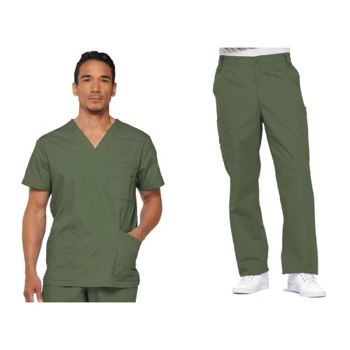 Dickies Scrub Set For Men With V-Neck 5 Pocket Top 81906 with Button Closure Elastic Waistband Pant 81006