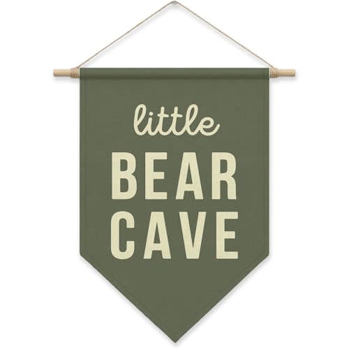 SHIEL-EVEN Little Bear Cave Poster Hanger Frame, Kids Pennant Banner Flags, Nursery Decor for Baby Boy Children, Toddler, Canvas Wall Hanging Decor for Kids Room Bedroom Playroom, Sage Green Wall Art