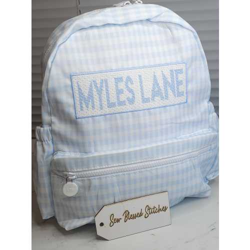Personalized nylon backpack, blue gingham nylon backpack, nylon diaper bag backpack