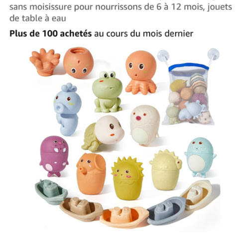 Jouets de bain d'animaux avec bateaux flottants pour tout-petits de 1 à 3 ans, 15 pièces de jouets de baignoire sans moisissure pour nourrissons de 6 à 12 mois, jouets de table à eau