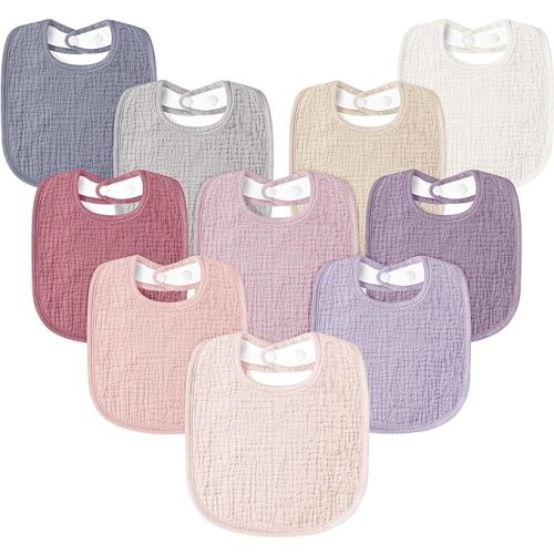 Susurration Muslin Baby Drool Bibs 10Pack Soft Square Adjustable Bandana Bibs for Unisex Newborn Baby Girls&Boys - Pink
