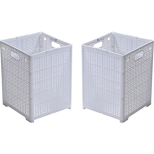 42L Collapsible Plastic Laundry Baskets,Foldable Laundry Hamper,Pack of 2 (White)