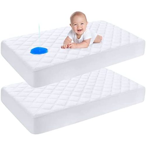 2 Pack Waterproof Crib Mattress Protector, Quilted Fitted Crib Mattress Pad, Ultra Soft Breathable Toddler Mattress Protector Baby Crib Mattress Cover by Yoofoss (52''x28'')