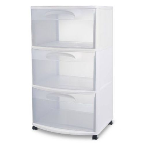 Sterilite Three Drawer Wide Cart With Clear Drawers