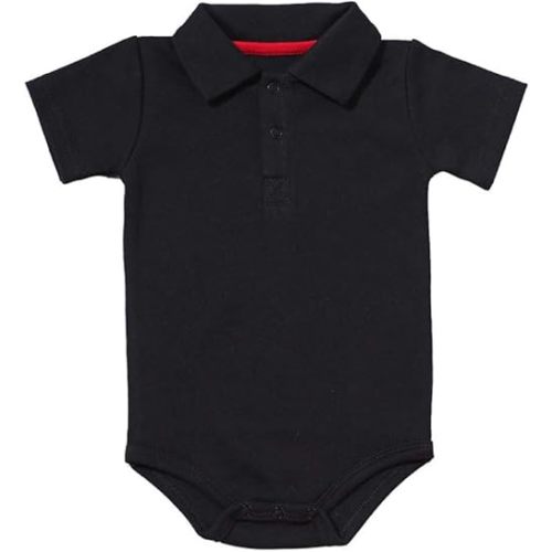Teach Leanbh Baby Boys Pure Color Cotton Short Long Sleeve Polo Bodysuit 3-24 Months (Black, 6 Months)