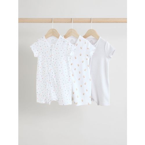 White 100% Cotton Two Way Zip Romper Sleepsuits 3 Pack (0mths-3yrs)