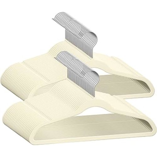 TechZoo 50 Premium Kids Velvet Hangers - 14" Non-Slip Clothes Hangers for Kids & Preteens - Ultra Slim, Space-Saving, Strong & Durable Hangers with 360° Swivel Hook - Ivory