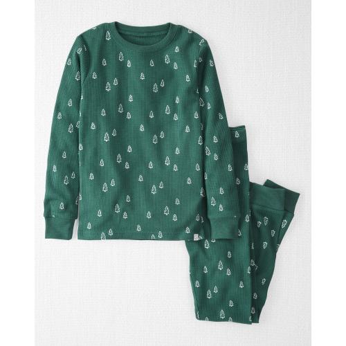 Kid Waffle Knit Evergreen Trees Pajamas Set - 4 - Style,Tree Print