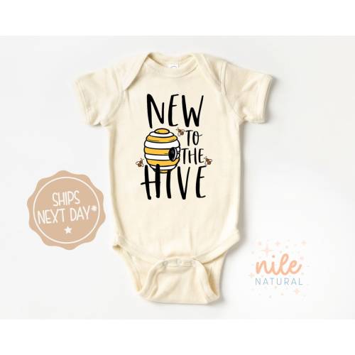 Bee Onesie® New To The Hive Onesie® Natural Baby Onesie®, Cute Bumble Bee Onesie®, New Baby Bodysuit, Boho Baby Announcement Bodysuit