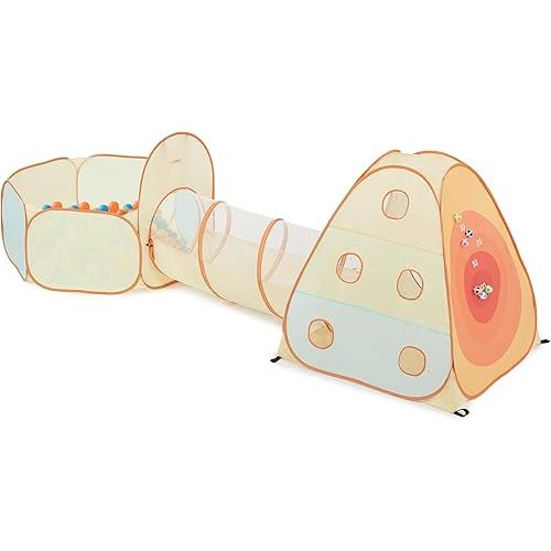 UTEX Kids Play Tent with Tunnel, 3 in 1 Pop Up Play Tent with Ball Pit, Play Crawl Tunnel for Toddler, Boys, Girls, Indoor& Outdoor Play House Target Game with 6 Dart Balls