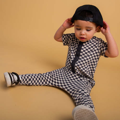 Rag Romper - Washed B&W Check