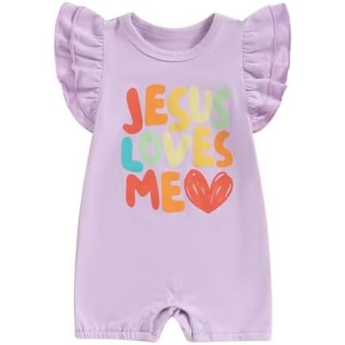 Newborn Baby Boys Girls Outfits Jesus Loves Me Bubble Romper Christian Baptism Outfit Toddler Summer Clothes