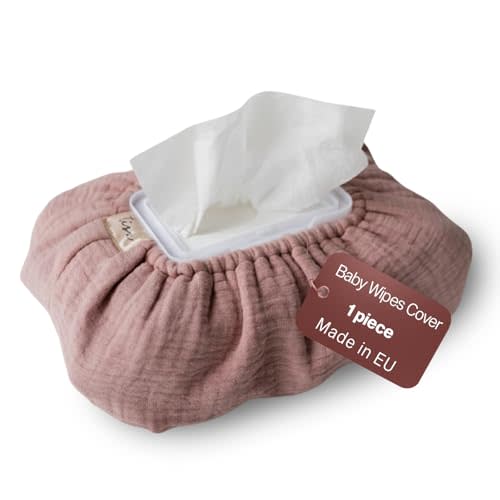 Baby Wipes Cover – Universal Size, One Size Fits All Wipes Packages | Muslin Cotton Tissue Cover for Nursery, Diaper Bag & Changing Table, Station | Gingham & Neutral Patterns (Blush)