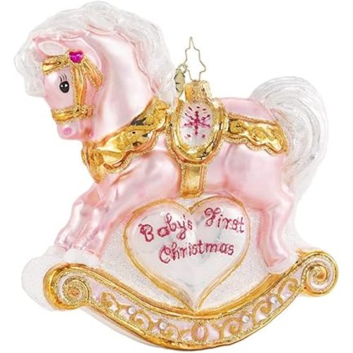 Christopher Radko Hand-Crafted European Glass Christmas Tree Decorative Figural Ornament, Baby's First Christmas Filly