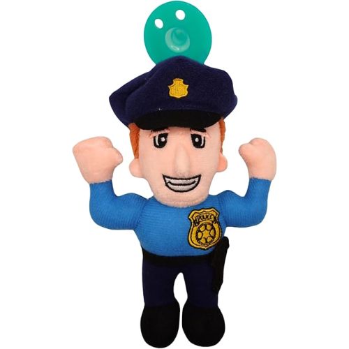 Gamezies Baby Boy and Girl Silicone First Responder Police Officer Miller Plush Pacifier with Detachable Plush Toy Holder, CPSIA Tested, BPA-Free 0-6 Months