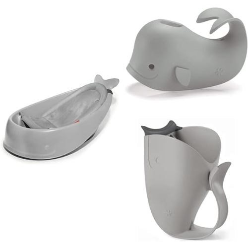 Skip Hop Baby Bath Essentials Gift Set with 3 in 1 Tub, Spout Cover, and Rinser, Moby Grey