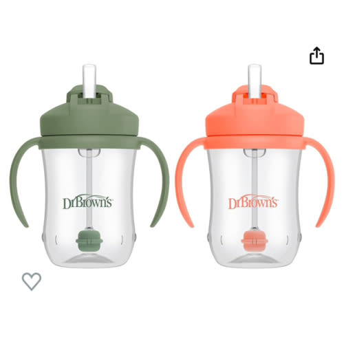 Amazon.com : Dr. Brown’s Milestones Baby’s First Straw Cup, Training Cup with Weighted Straw, Coral & Olive Green, 2 Pack, 6m+ : Baby