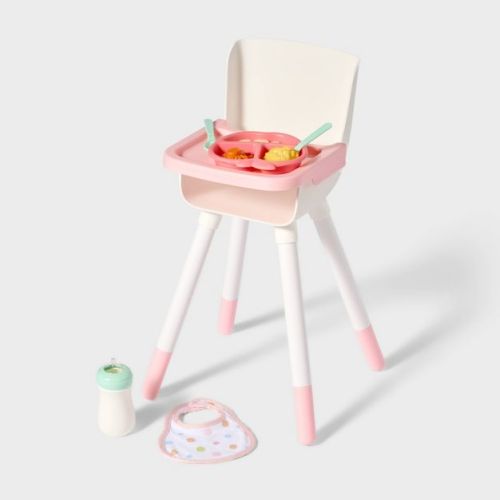 High Chair and Feeding Set - Gigglescape™: Baby Doll Accessories with Bib, Play Food, Bottle, and Utensils