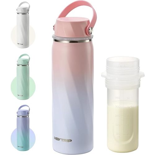 HEYTRIP Portable Breastmilk Cooler - 20oz Stainless Steel Milk Chiller Bottle for Travel & Work | Reusable Breastmilk Storage Container, 36+ Hour Cooling, TSA Approved | Rosy Azure