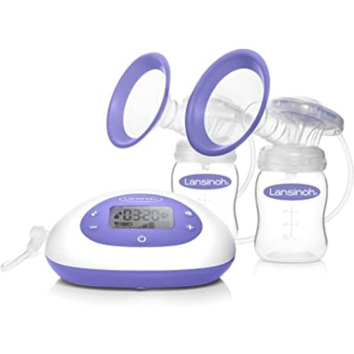 Lansinoh SignaturePro Double Electric Breast Pump, Portable, LCD Display, Includes Breast Pump Bag, 25mm Breast Pump Flanges and 2 Lansinoh Baby Bottles