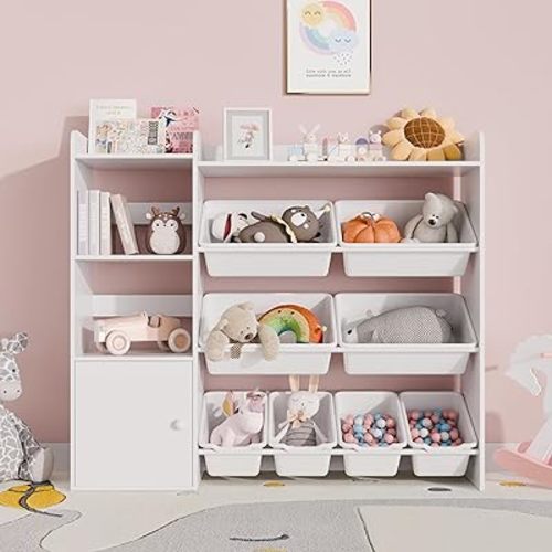 Xilingol Kids Toy Storage Organizer, 4-Tier Toy Organizers W/8 Removable Storage Bins, Kids Bookshelf and Toy Storage for Study Room, Bedroom, Kids Room, Classroom, Nursery