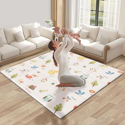Baby Play Mat 47 x 47 Inch Baby Playpen Mat, Foldable Baby Foam Mat, Reversible Baby Floor Mat for Infants & Toddlers, Portable Waterproof Activity PlayMats for Playpen.