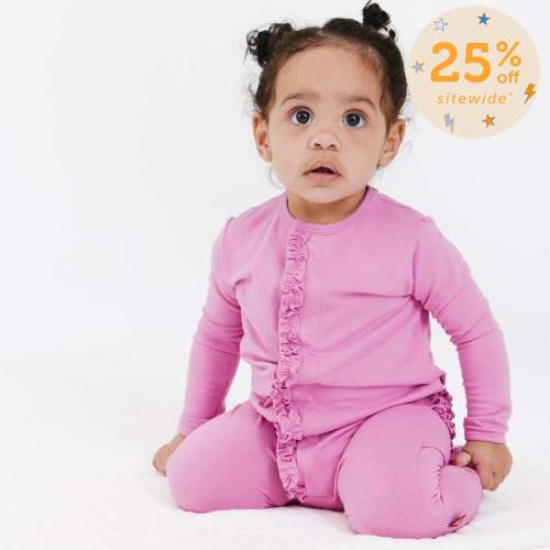 mauve RightFit™ magnetic parent favorite footie with ruffles – Magnetic Me