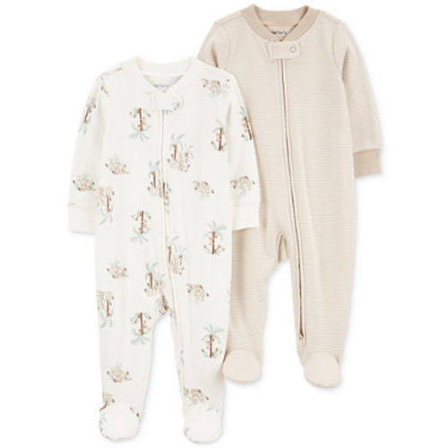 Baby Cotton 2-Way-Zip Footed Sleep and Play Coveralls, Pack of 2