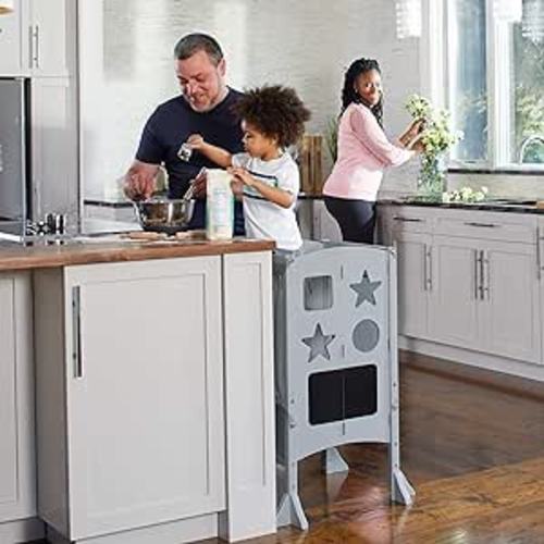 Guidecraft Classic Kitchen Helper® Stool and 2 Keepers - Gray