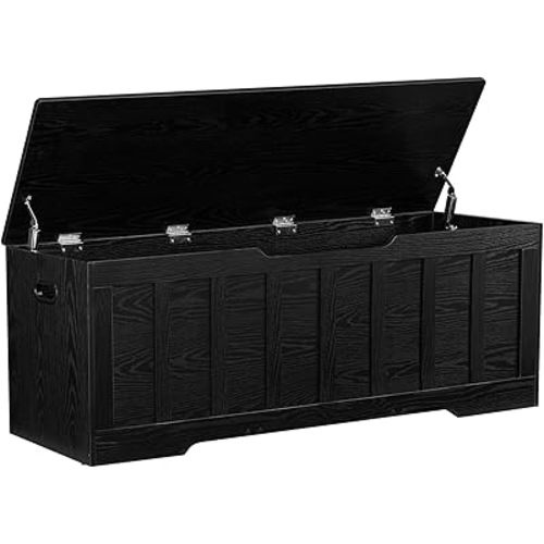 51.2" Storage Chest Extra Large,Storage Bench with 2 Safety Hinges,Shoe Bench,51.2 * 15.7 * 19.1 inches,Wooden Trunk for Bedroom,livingroom,entryway,Supports 220 lb,Easy Assembly(Black).