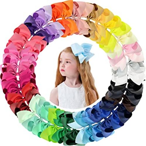 Big Hair Bows Clips for Girls Little Girl Bows Hair Clip Hair Accessories for Toddler Girls 4-6 (40pcs/6inch)