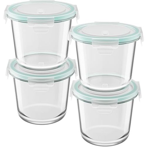 8 PCS Glass Meal Prep Containers with Lids, Airtight 3 Cup Glass Storage Containers Set, Heat-Resistant BPA-Free Glass Containers for Soup Leftover, Microwave, Dishwasher, and Freezer Safe