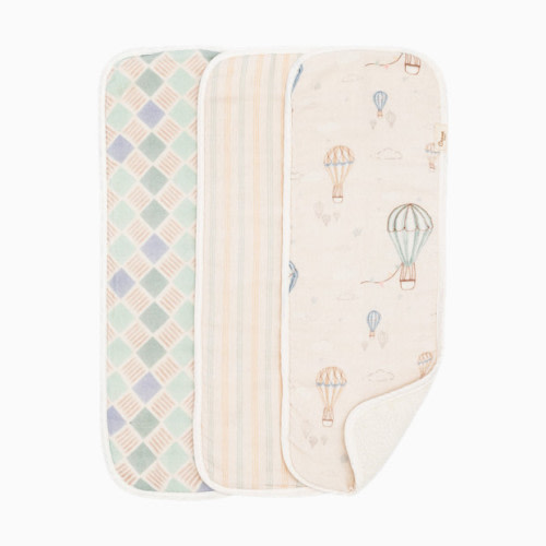 Cotton Muslin and Terry Burp Cloth Set (3 Pack) - Skye Hot Air Balloon