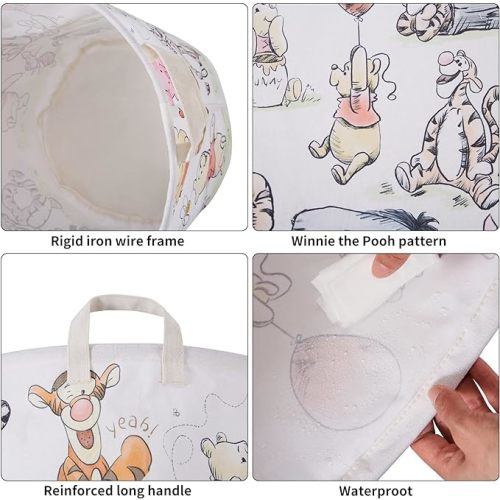 Winnie Storage Basket, Nursery Large Hamper Canvas Laundry Basket Foldable With Waterproof Pe Coating,For Kids Boys And Girls, Bathroom, Bedroom, Clothes,Toy Bin - Rice White