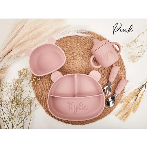 Personalized Silicone Weaning Set,Cartoon Weaning Set for Toddler Baby Kids,Feeding Set with Name,Eco-Friendly,Baby Plate,Baby Shower Gift