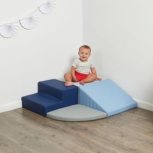 SoftScape Toddler Playtime Corner Climber, Indoor Active Play Structure for Toddlers and Kids, Safe Soft Foam for Crawling and Sliding (4-Piece Set) - Navy/Powder Blue, 11619-NVPB