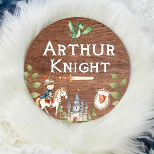 Knight & Dragon Round Wood Name Sign, Dragon Baby Name Sign, Round Wood Baby Name Sign, Baby Announcement Sign, Dragon Theme B97