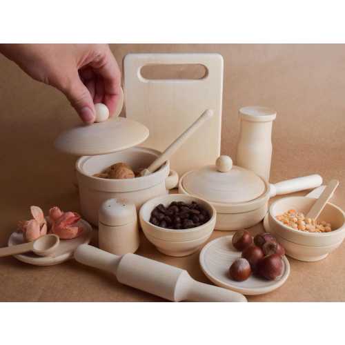 Wooden Play Kitchen Dishes Set Toy for Kids, Wooden Play Kitchen Accessories, Gift for Toddlers
