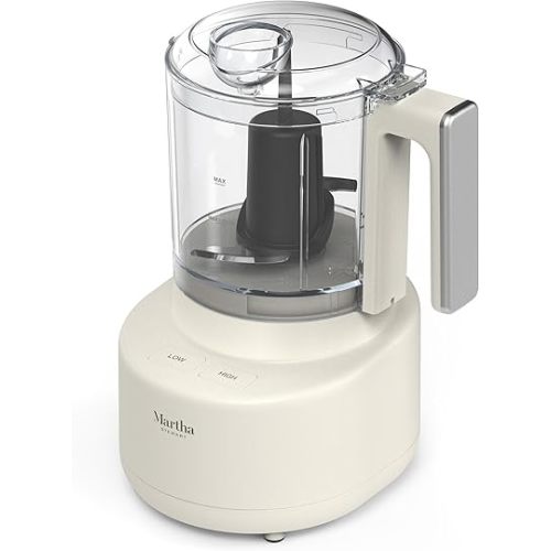 Martha Stewart 3 Cup Food Processor, Electric Vegetable Chopper, Stainless Steel Blades, 24oz BPA-Free Bowl, Pour Spout, Dicing, Mincing, Chop & Puree, Dishwasher Safe, Oil Chute, Easy-Clean, Linen