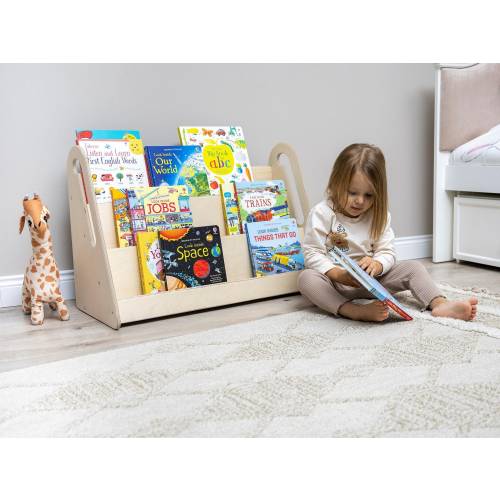 Black Large Toddler Montessori Bookshelf, Mid Century Modern Book Shelf Kids Room Montessori Furniture, Wooden Low Nursery Bookcase, Baby Book Box