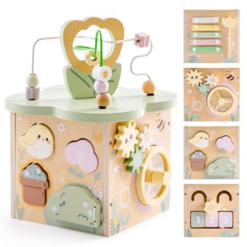 Robud Wooden Activity Cube Toy for Toddlers, 13 in 1 Montessori Baby Activity Cube, Baby Play Cube Toy with Educational Features, Fountain Garden, Gift for Boys & Girls - 1 Year +