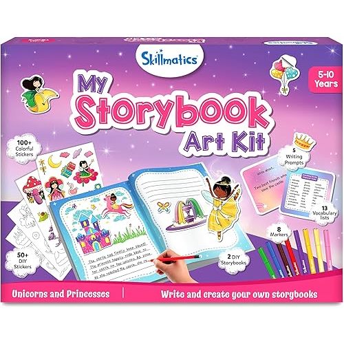Skillmatics Storybook Art Kit - Unicorn & Princesses, Easter Basket Stuffers, Write & Create Fairytale Stories, Creative Activity for Girls & Boys, Gifts for Kids Ages 5, 6, 7, 8, 9, 10
