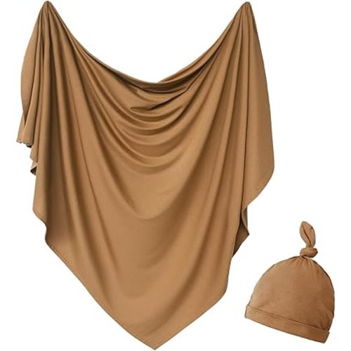 OWLOWLA Newborn Swaddle Set Stretch Wrap Swaddle Receiving Blanket for Baby Boy Girl(Copper)