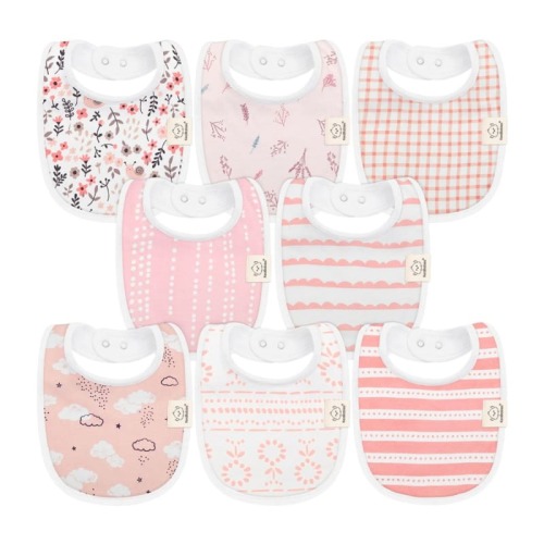 GOTS Certified, 100% Organic Cotton Baby Drool Bibs, Set of 8